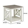 Solid Wood Farmhouse End Table with X Shape Side Panels White and Brown By The Urban Port UPT-262892