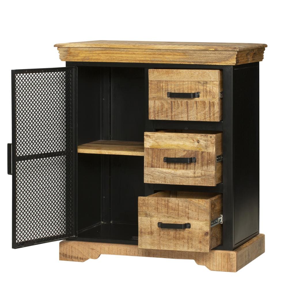 Home Office Cabinet with 3 Drawers and Metal Frame Oak Brown and Black By The Urban Port UPT-263261