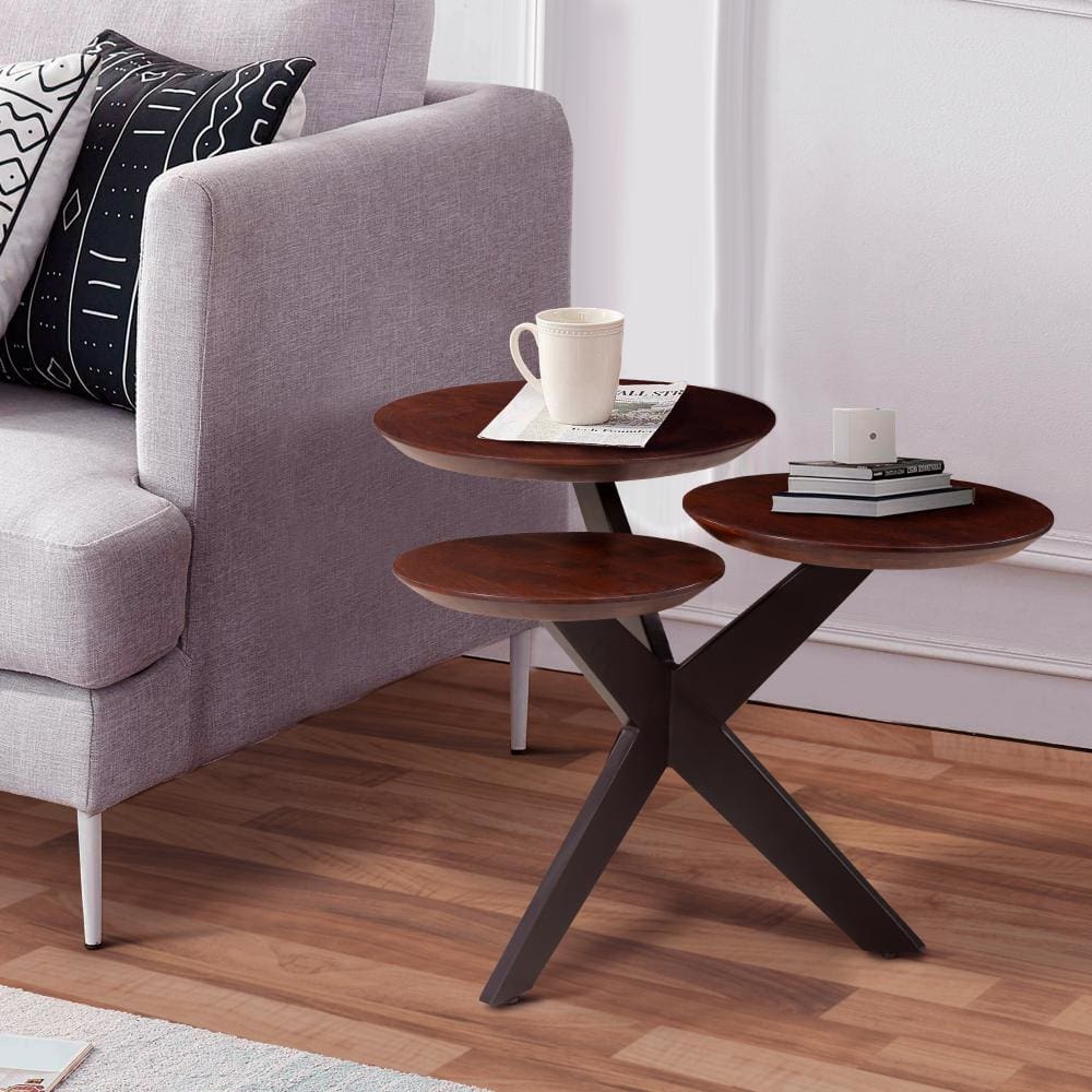 Modern Coffee Table with 3 Tier Wooden Top and Boomerang Legs Brown and Black By The Urban Port UPT-263263