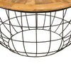 Round Mango Wood Coffee Table with Wooden Top and Nesting Basket Frame Brown and Black By The Urban Port UPT-263265
