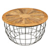 Round Mango Wood Coffee Table with Wooden Top and Nesting Basket Frame Brown and Black By The Urban Port UPT-263265