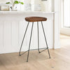 Counter Height Barstool with Wooden Seat and Tubular Metal Frame, Dark Brown and Black By The Urban Port
