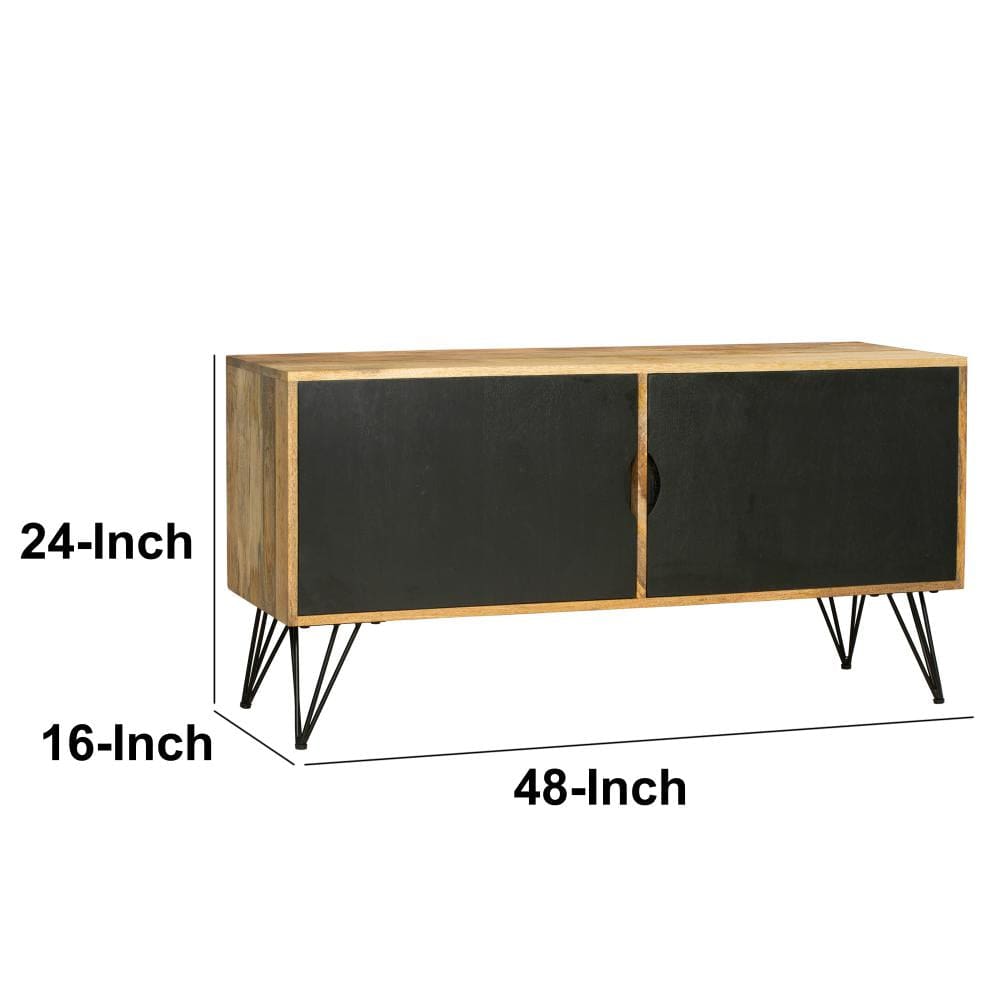 TV Entertainment Unit with 2 Doors and Wooden Frame Oak Brown and Black By The Urban Port UPT-263268