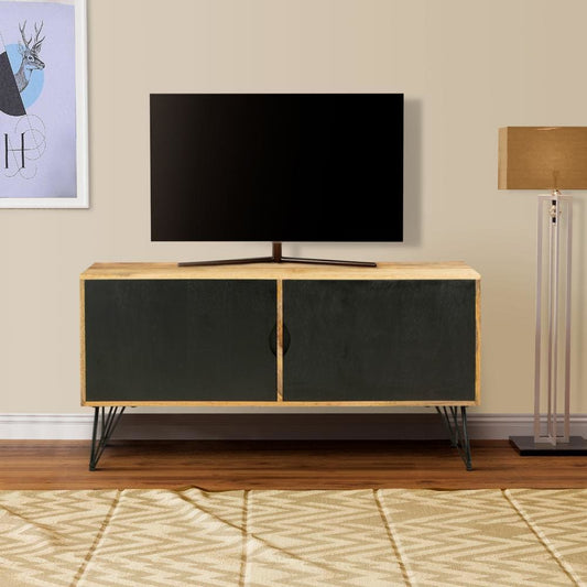 TV Entertainment Unit with 2 Doors and Wooden Frame, Oak Brown and Black By The Urban Port