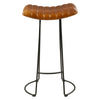 Industrial Barstool with Curved Genuine Leather Seat and Tubular Frame Tan Brown and Black By The Urban Port UPT-263270