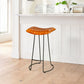 Industrial Barstool with Curved Genuine Leather Seat and Tubular Frame, Tan Brown and Black By The Urban Port
