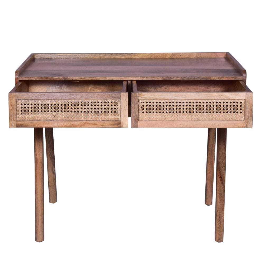 Mango Wood Farmhouse Writing Desk with 2 Drawers and Wooden Frame Oak Brown By The Urban Port UPT-263594
