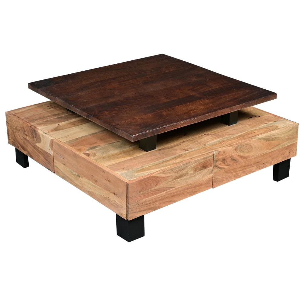 Farmhouse Coffee Table with 2 Drawers and Open Bottom Shelf Brown and Black By The Urban Port UPT-263760