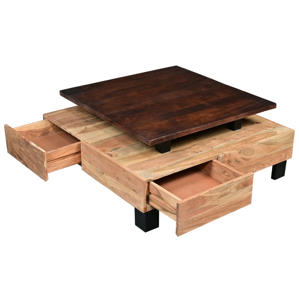 Farmhouse Coffee Table with 2 Drawers and Open Bottom Shelf Brown and Black By The Urban Port UPT-263760