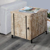 Wooden Bedside Table with 1 Door and Metal Frame, Antique White and Black By The Urban Port