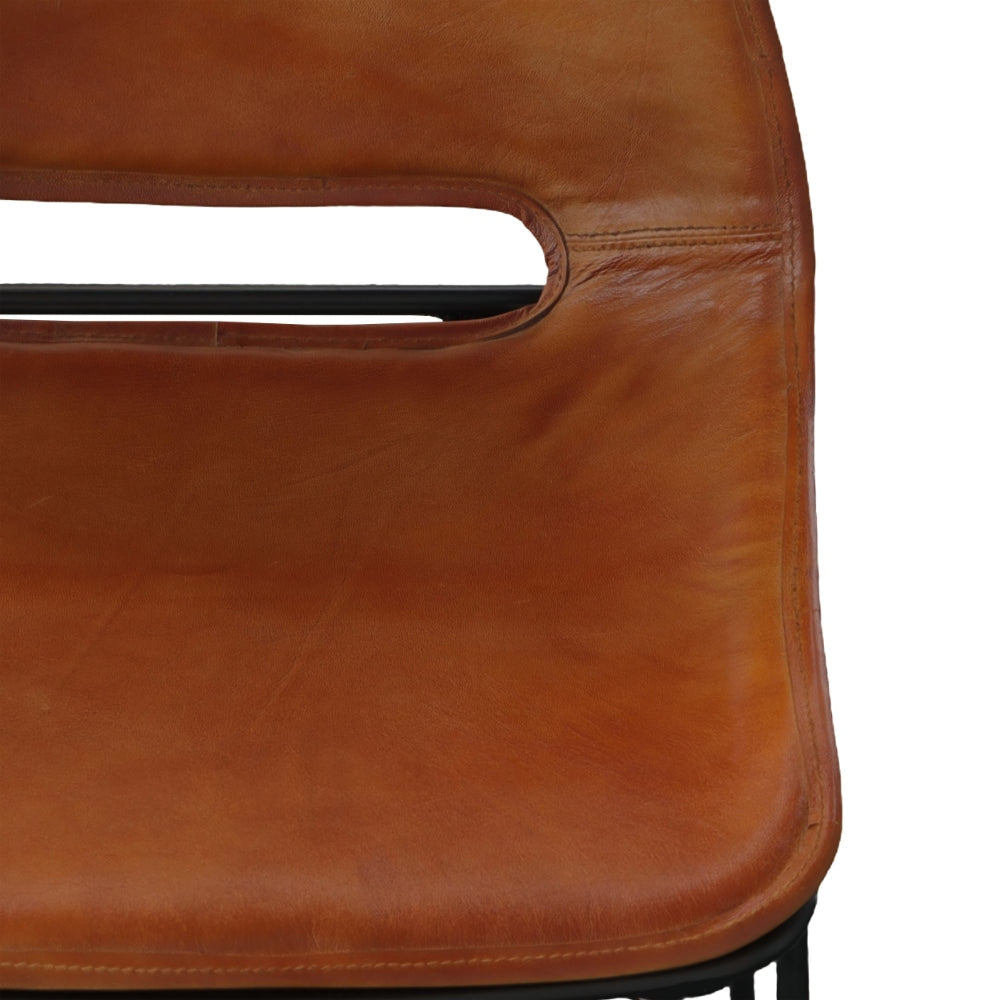 29 Inch Bar Height Chair Curved Seat Genuine Leather Metal Frame Tan Brown Black By The Urban Port UPT-263784