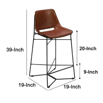 29 Inch Bar Height Chair Curved Seat Genuine Leather Metal Frame Tan Brown Black By The Urban Port UPT-263784
