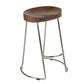 Farmhouse Counter Height Barstool with Wooden Saddle Seat and Tubular Frame Small Brown and Silver By The Urban Port UPT-263790