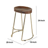 Farmhouse Counter Height Barstool with Wooden Saddle Seat and Tubular Frame Small Brown and Gold By The Urban Port UPT-263792