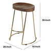 Farmhouse Counter Height Barstool with Wooden Saddle Seat and Tubular Frame Large Brown and Gold By The Urban Port UPT-263793