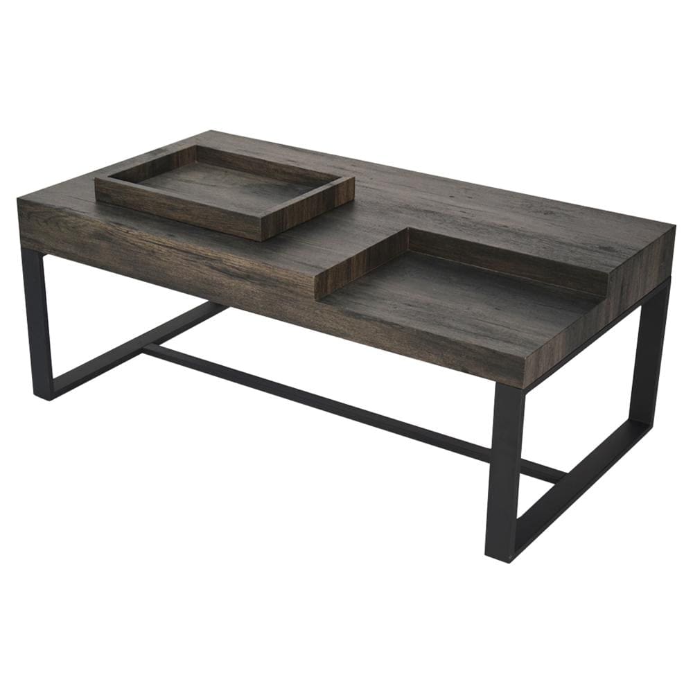 Rectangular Wooden Coffee Table with Hidden Storage and Metal Sled Base Gray and Black By The Urban Port UPT-266261