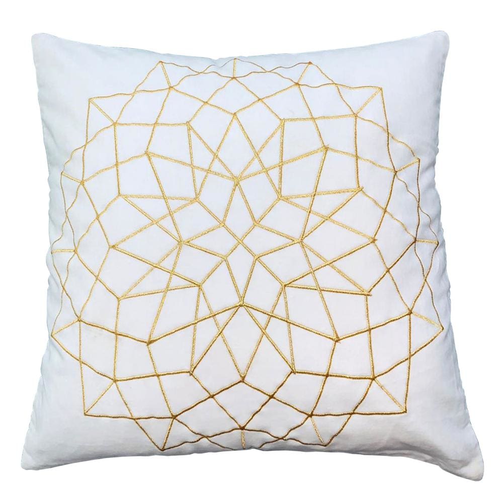 Hugo 20 x 20 Square Accent Throw Pillow, Embroidered Geometric Abstract Pattern, With Filler, White, Gold By The Urban Port