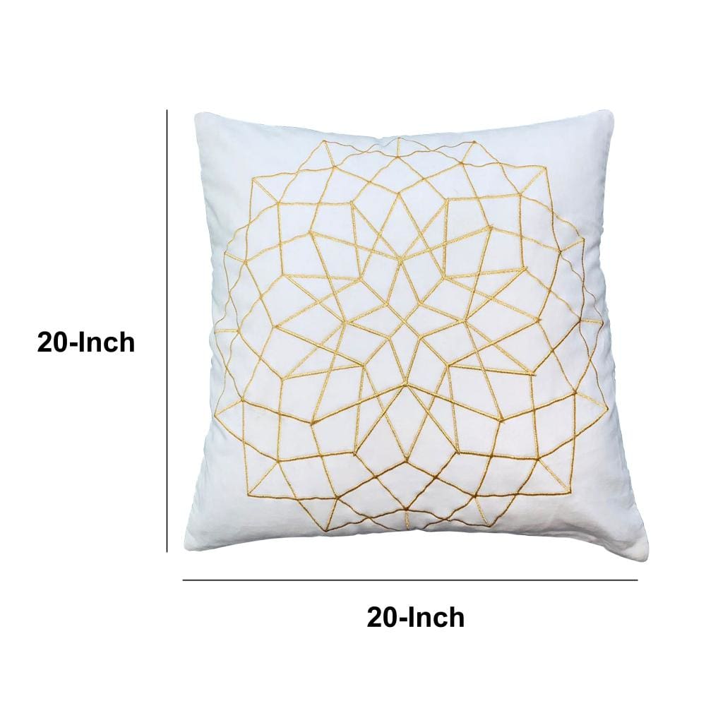 Hugo 20 x 20 Square Accent Throw Pillow Embroidered Geometric Abstract Pattern With Filler White Gold By The Urban Port UPT-266359