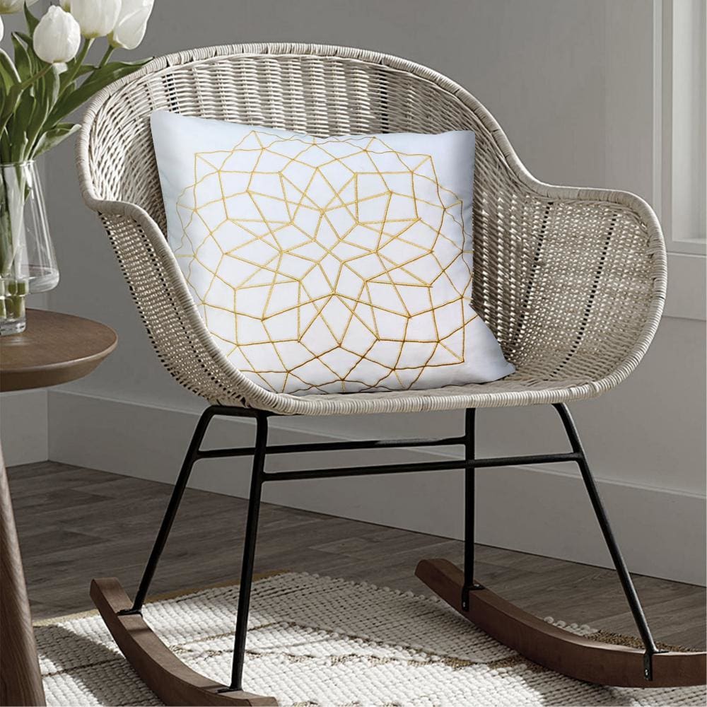Hugo 20 x 20 Square Accent Throw Pillow, Embroidered Geometric Abstract Pattern, With Filler, White, Gold By The Urban Port