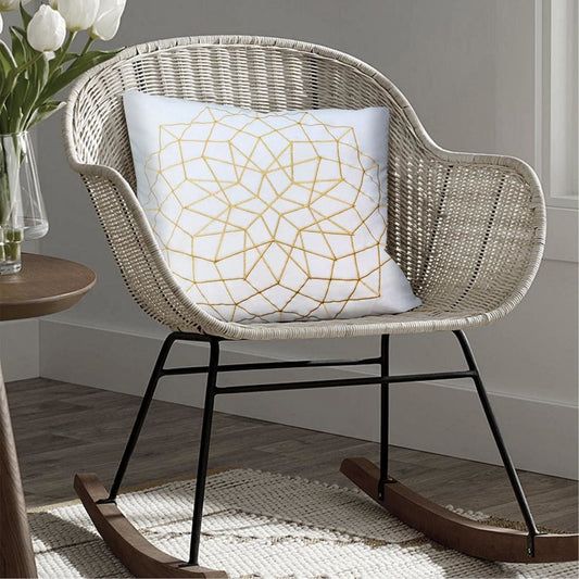 Hugo 20 x 20 Square Accent Throw Pillows, Embroidered Abstract Pattern, Set of 2, White, Gold By The Urban Port