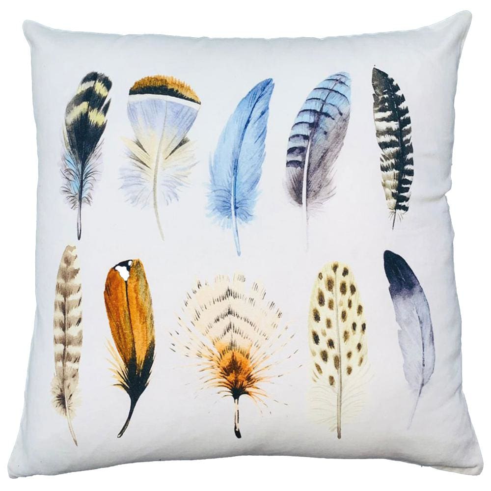 20 x 20 Modern Square Cotton Accent Throw Pillow, Printed Feather Patterned Design, White, Multicolor By The Urban Port