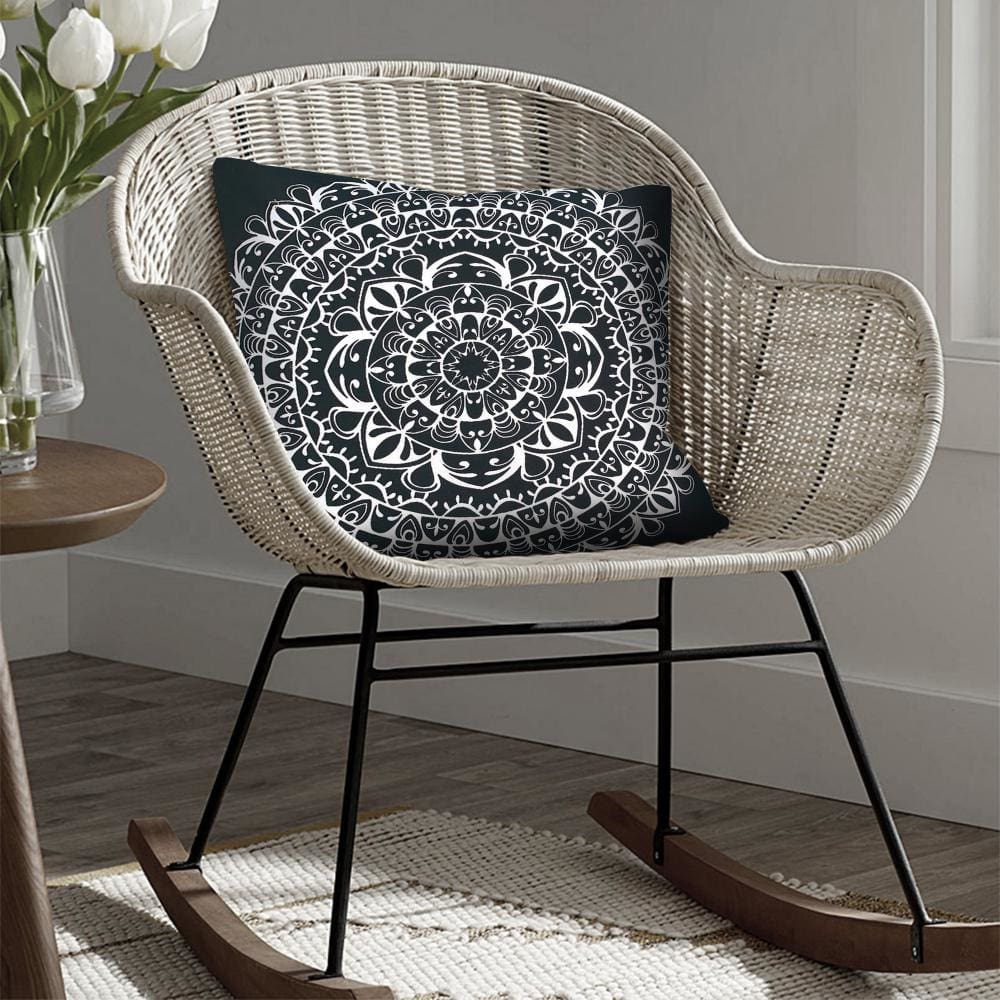 20 x 20 Modern Square Cotton Accent Throw Pillow, Mandala Design Pattern, Black, White By The Urban Port