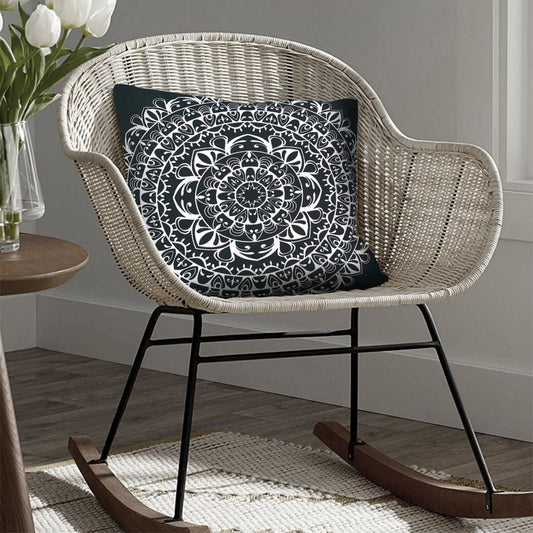 20 x 20 Square Cotton Accent Throw Pillows, Mandala Pattern, Set of 2, Black, White By The Urban Port