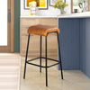 31 Inch Modern Bar Stool, Genuine Leather Seat, Iron Frame, Channel Stitched, Tan Brown, Black By The Urban Port