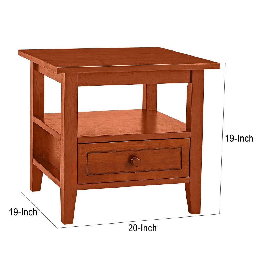 Wooden Rectangular End Table with 1 Drawer Honey Brown By The Urban Port UPT-266385