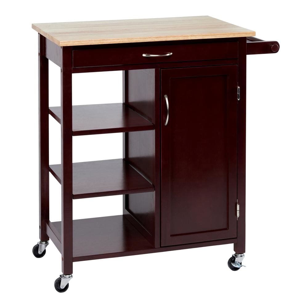 Wooden Rectangular Kitchen Cart with 1 Door and Open Compartments Espresso Brown By The Urban Port UPT-266390