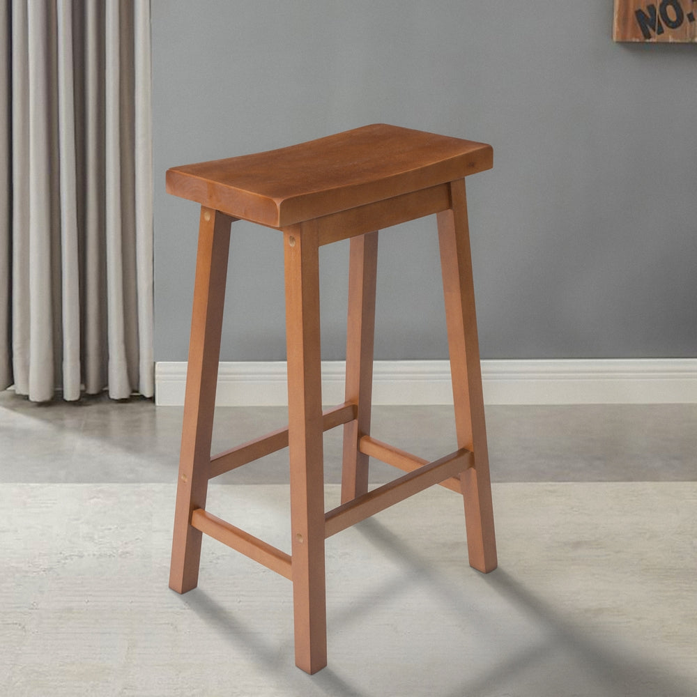 Wooden Counter Height Stool with Saddle Seat Walnut Brown By The Urban Port UPT-266392