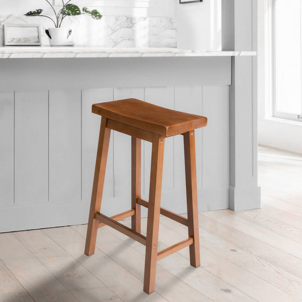 Wooden Counter Height Stool with Saddle Seat, Walnut Brown By The Urban Port