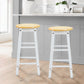 24 Inch, Rubber Wood Counter Height Round Top Backless Bar Stool, Set of 2, Brown and White By The Urban Port