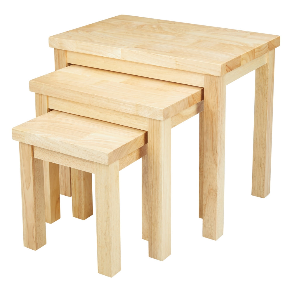 Rectangular Nesting Table with Wooden Frame Set of 3 Natural Brown By The Urban Port UPT-266394
