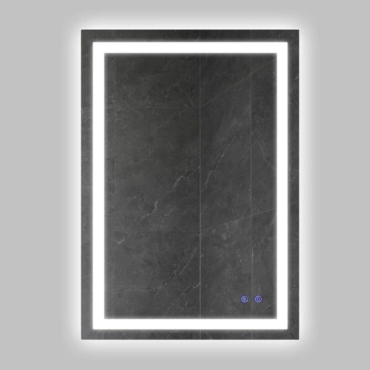 24 x 36 Inch Frameless LED Illuminated Bathroom Wall Mirror, Touch Button Defogger, Rectangular, Metal, Silver By The Urban Port
