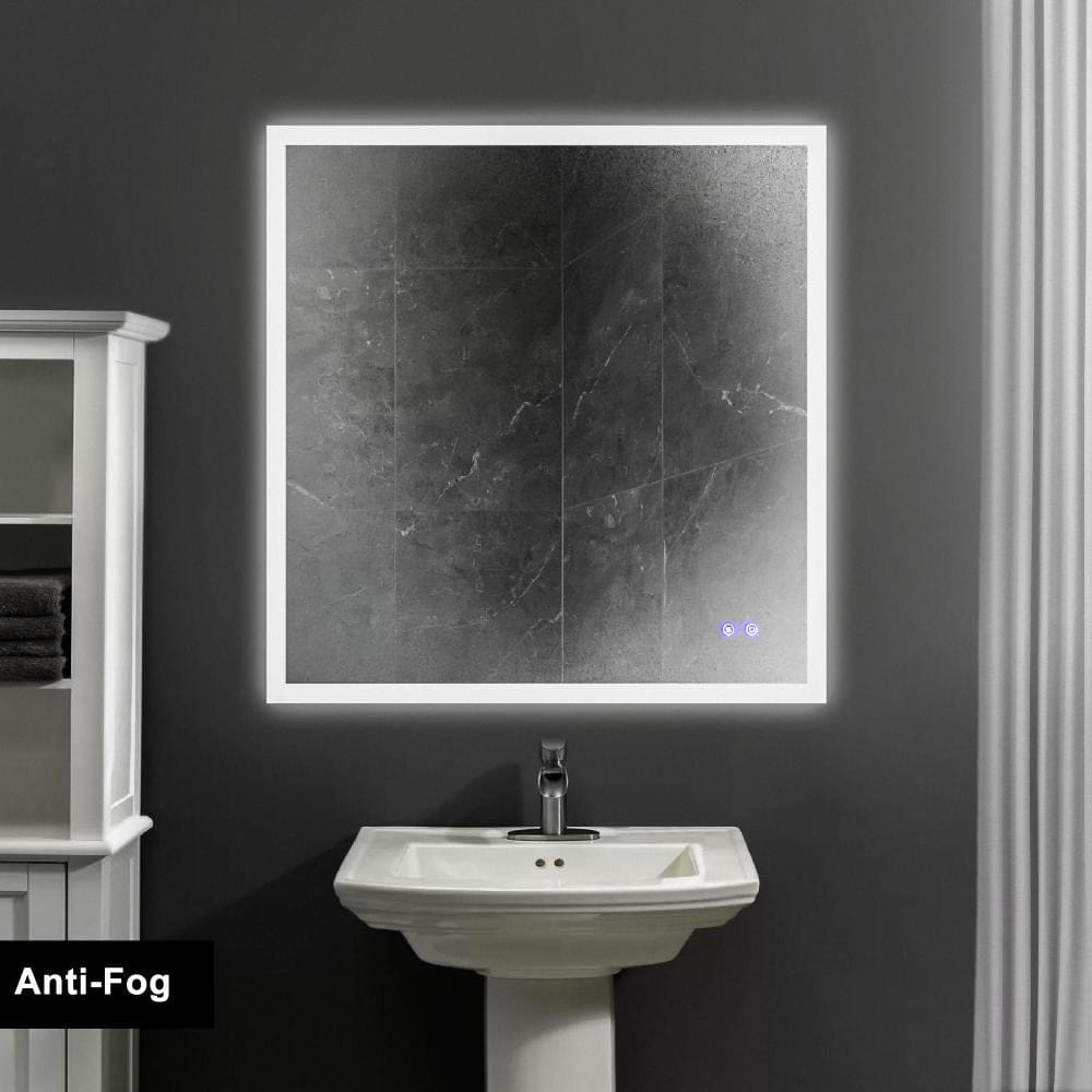 36 x 36 Inch Frameless LED Illuminated Bathroom Wall Mirror Touch Button Defogger Square Silver By The Urban Port UPT-266397