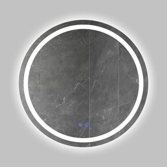 32 x 32 Inch Round Frameless LED Illuminated Bathroom Mirror, Touch Button Defogger, Metal, Frosted Edges, Silver By The Urban Port