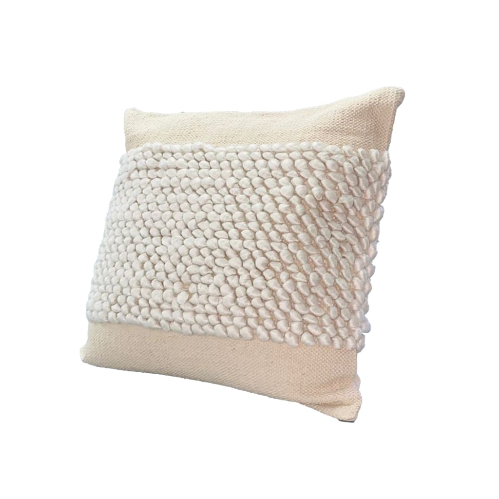 20 x 20 Square Cotton Accent Throw Pillow, Soft Banded Braided Patchwork, White, Cream By The Urban Port