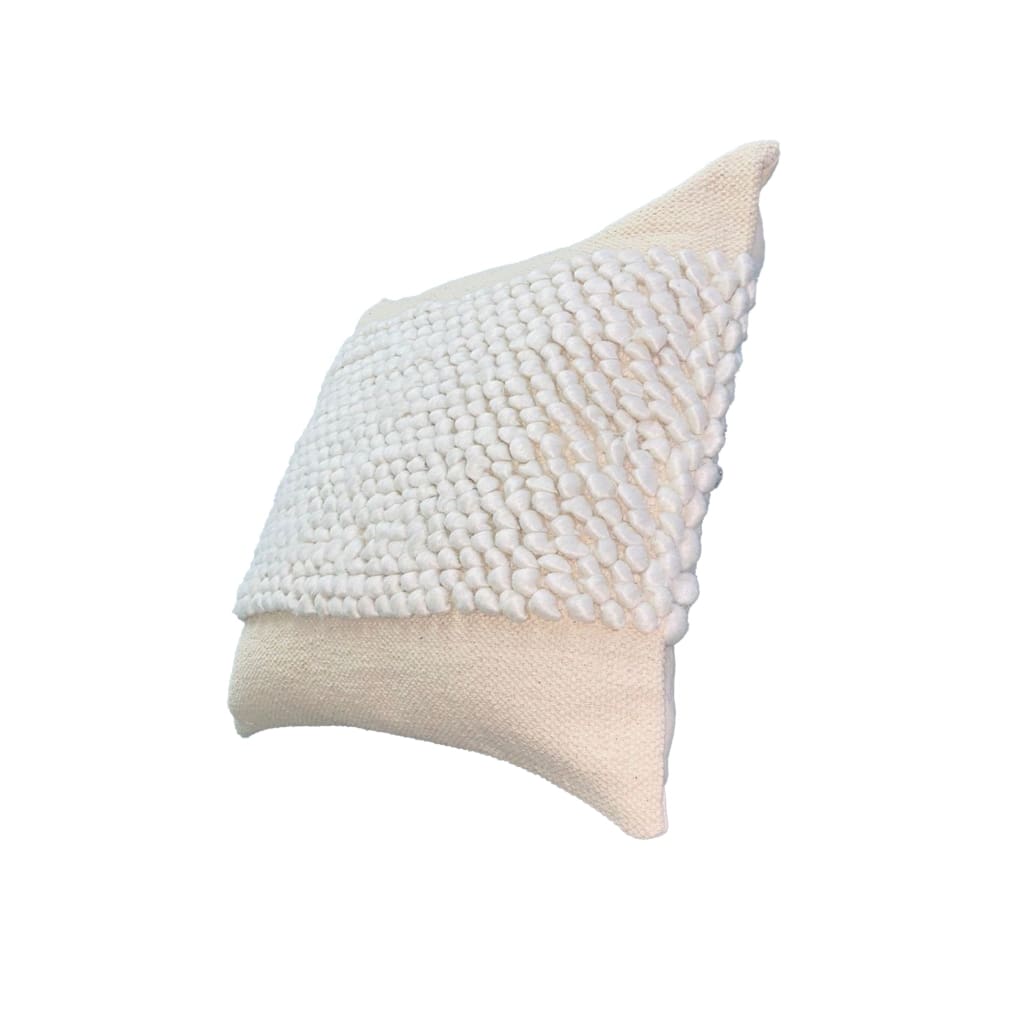 20 x 20 Square Cotton Accent Throw Pillow Soft Banded Braided Patchwork White Cream By The Urban Port UPT-268955