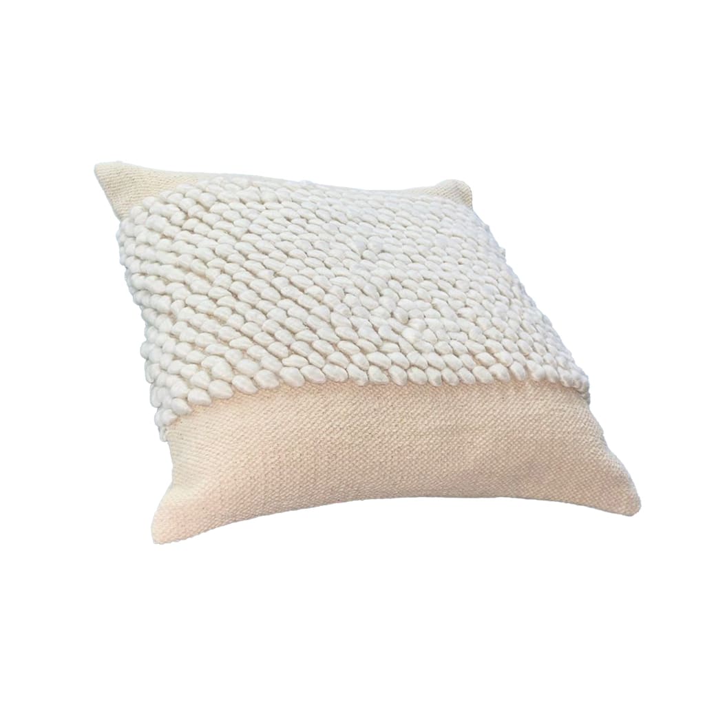 20 x 20 Square Cotton Accent Throw Pillow Soft Banded Braided Patchwork White Cream By The Urban Port UPT-268955