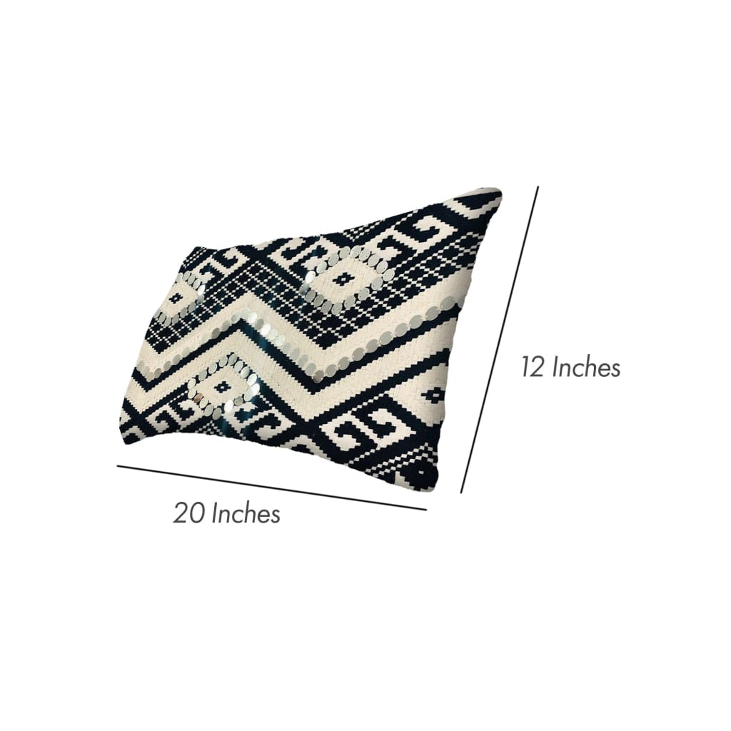 12 x 20 Rectangular Cotton Accent Lumbar Pillow Classic Aztec Pattern White Black By The Urban Port UPT-268956