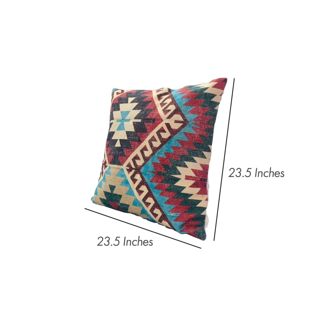 24 x 24 Square Cotton Accent Throw Pillow Western Tribal Pattern Multicolor By The Urban Port UPT-268957