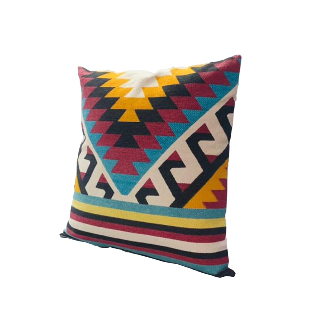 24 x 24 Square Cotton Accent Throw Pillow, Geometric Aztec Tribal Pattern, Multicolor By The Urban Port