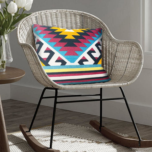 24 x 24 Square Cotton Accent Throw Pillows, Geometric Aztec Pattern, Set of 2, Multicolor By The Urban Port