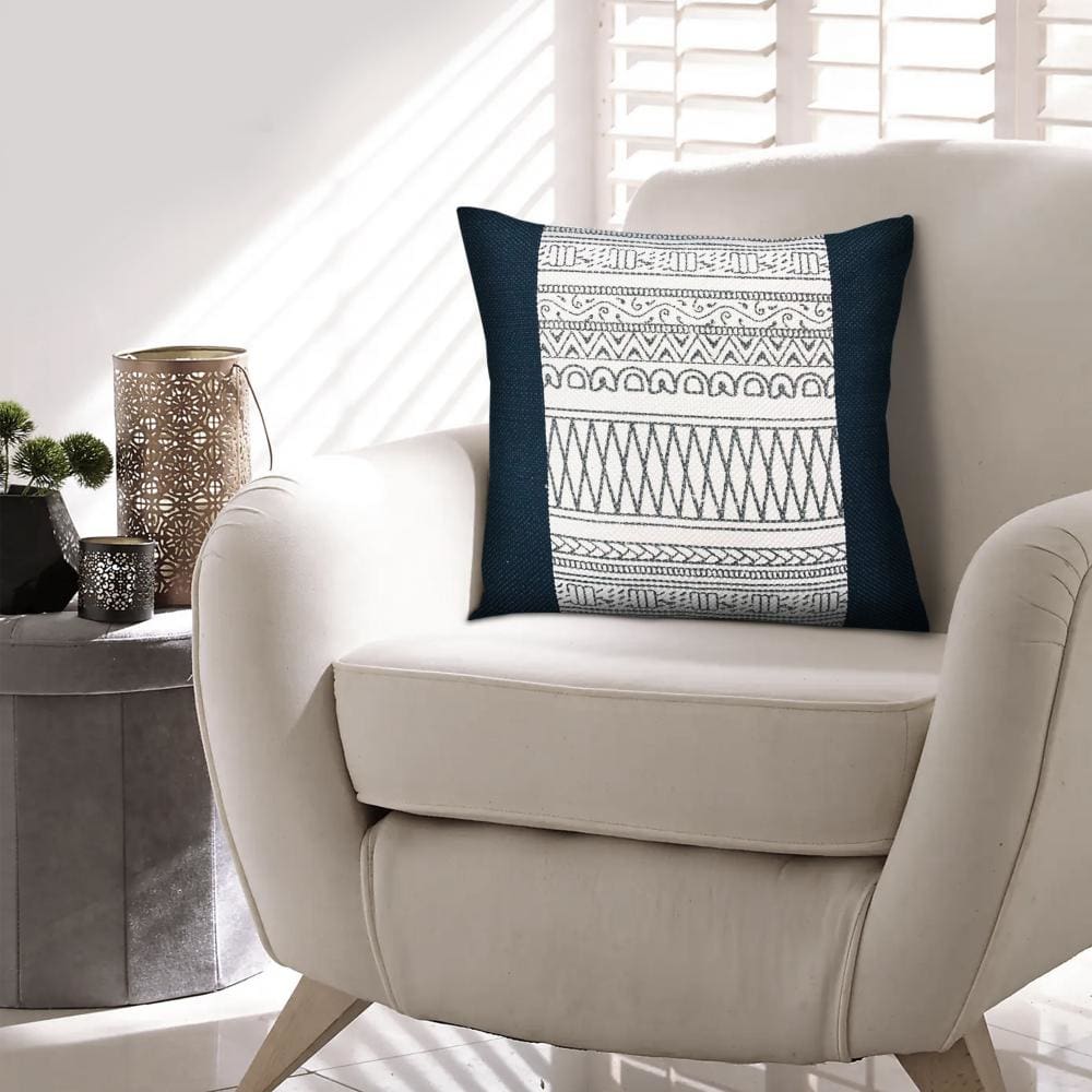 18 x 18 Square Cotton Accent Throw Pillow Aztec Inspired Linework Pattern Off White Gray By The Urban Port UPT-268961