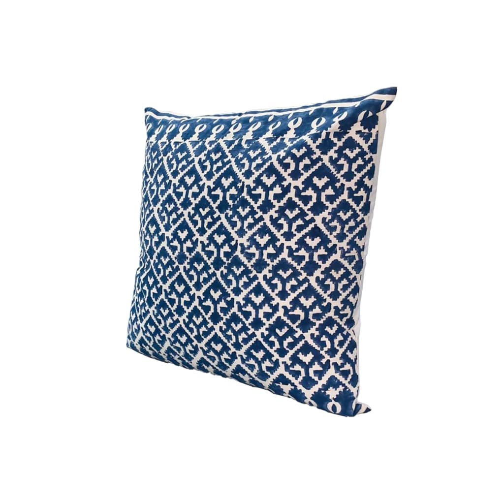 18 x 18 Square Accent Pillow, Printed Trellis Pattern, Knife Edge, Soft Cotton Cover, Blue, White By The Urban Port
