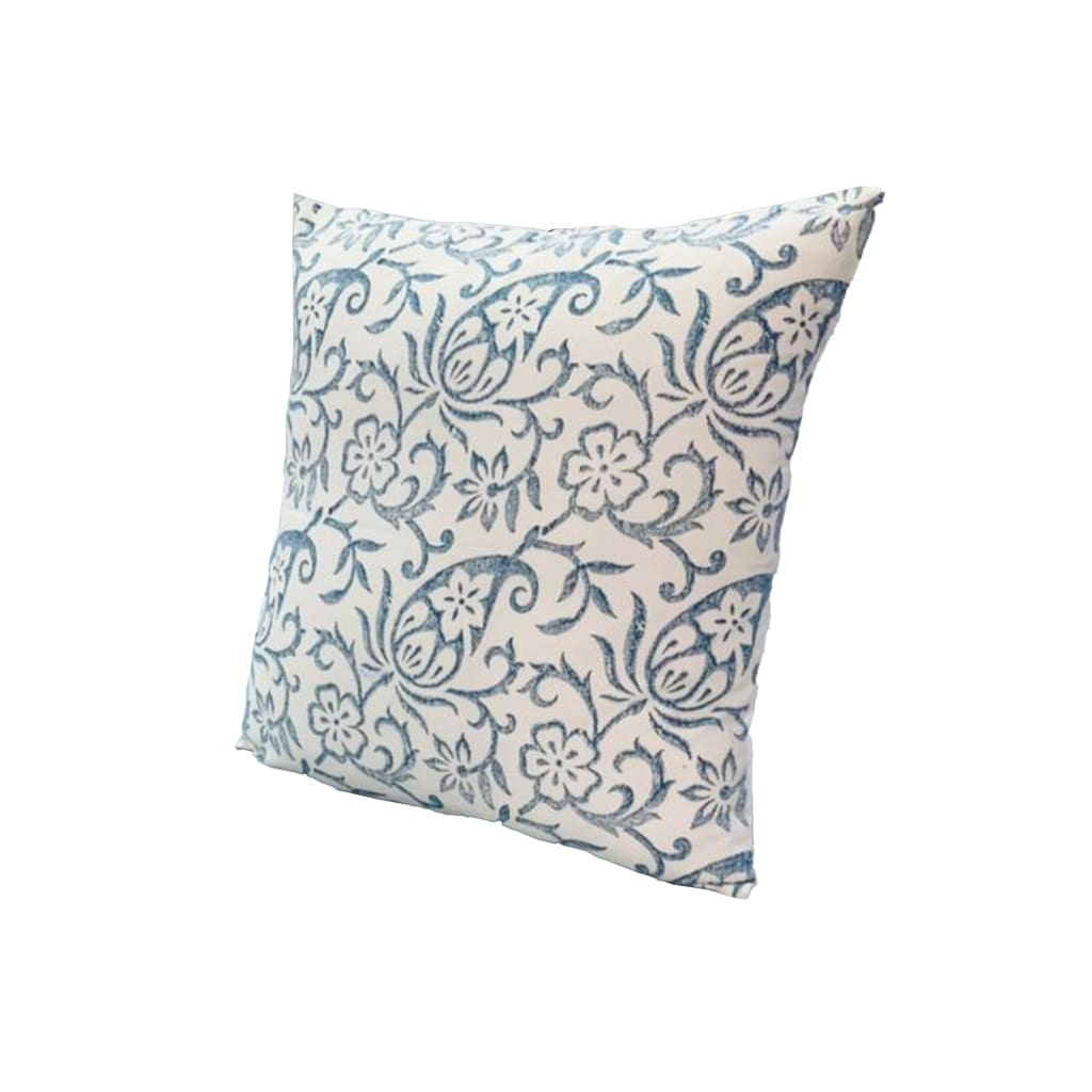 18 x 18 Square Accent Pillow, Paisley Floral Pattern, Soft Cotton Cover, Soft Polyester Filling, Blue, White By The Urban Port