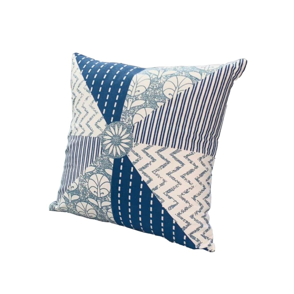 18 x 18 Square Accent Pillow, Geometric Pattern, Soft Cotton Cover, Polyester Filler, Blue, White By The Urban Port