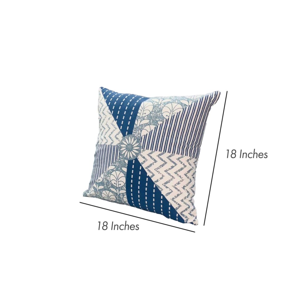 18 x 18 Square Accent Pillow Geometric Pattern Soft Cotton Cover Polyester Filler Blue White By The Urban Port UPT-268970