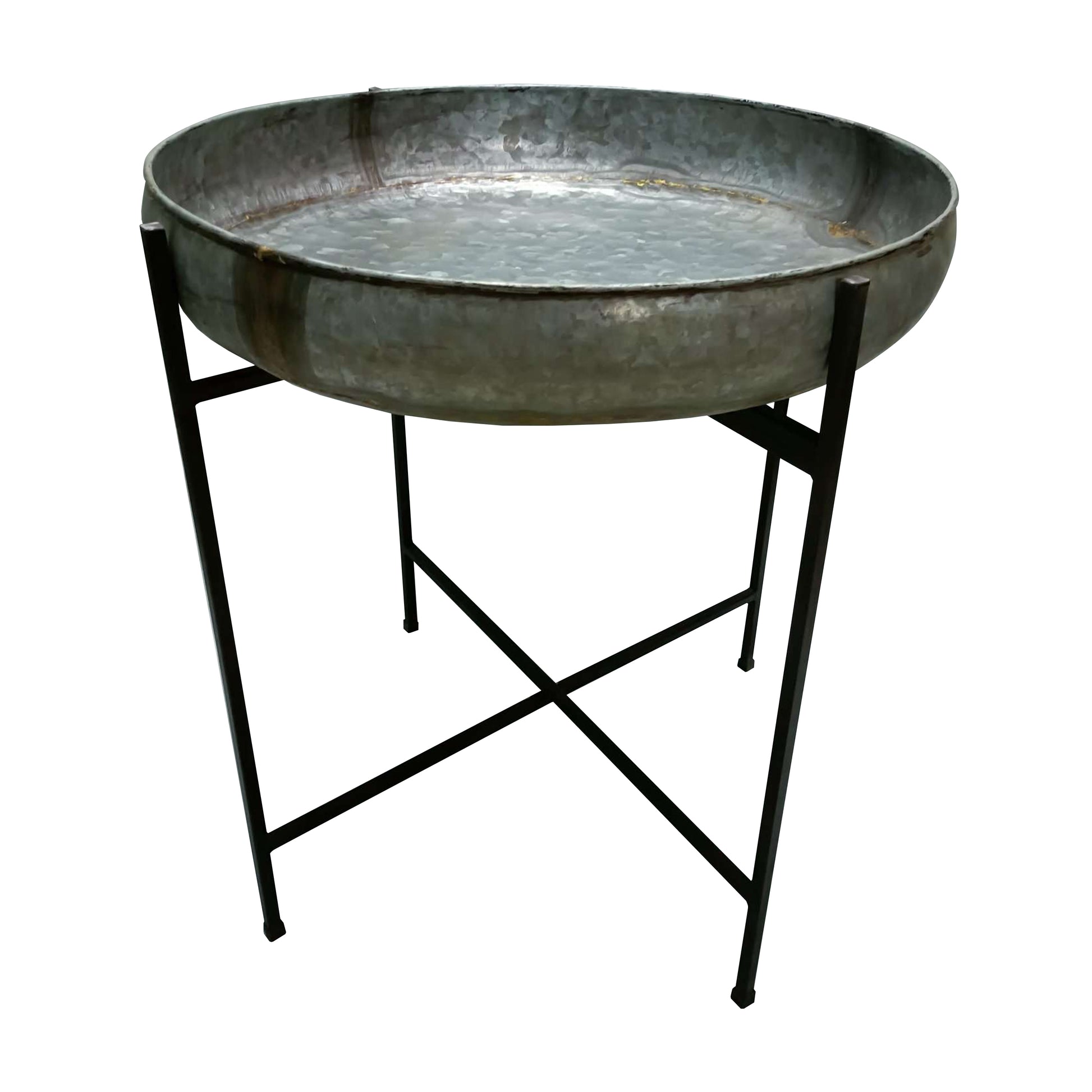 26 Inch Wide Round Tray Planter Galvanized Iron Frame X Shape Base Gray Black By The Urban Port UPT-270549